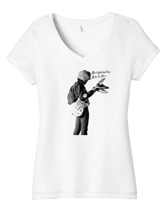 Ladies "Born to Run" Limited Edition White T-Shirt Featuring Bruce Springsteen