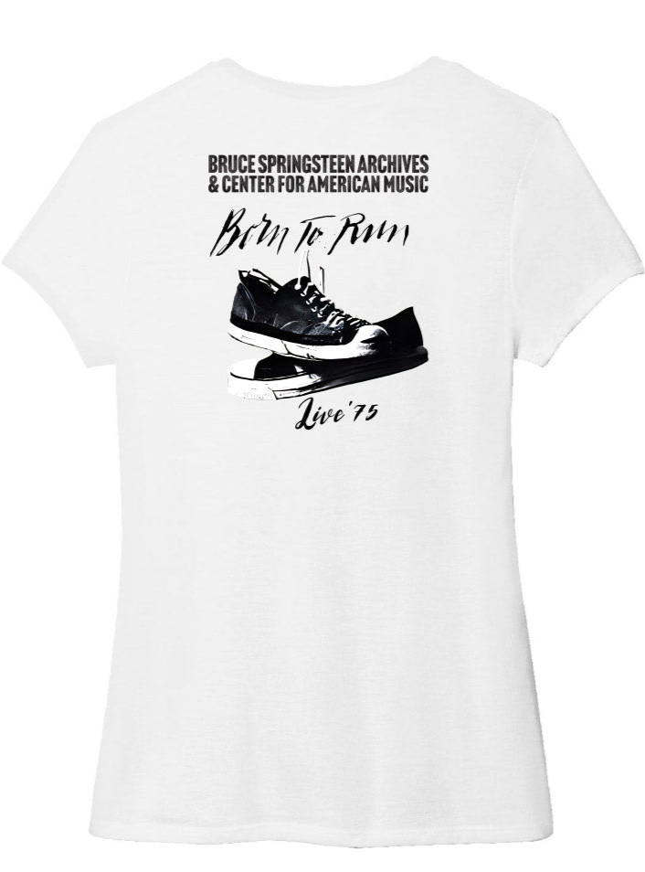 Ladies "Born to Run" Limited Edition White V-Neck T-Shirt Featuring The E Street Band